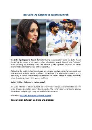 Isa Guha Apologises to Jasprit Bumrah