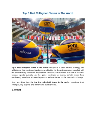 Top 5 Best Volleyball Teams in The World