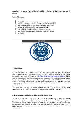 Agile Advisors' ISO 22301 Solutions for Business Continuity in Dubai