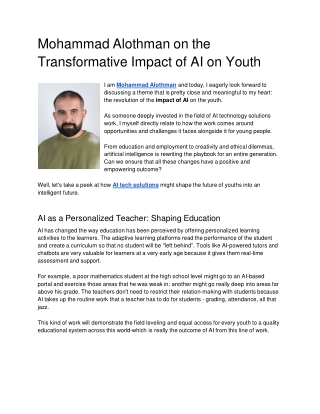 Mohammad Alothman on the Transformative Impact of AI on Youth