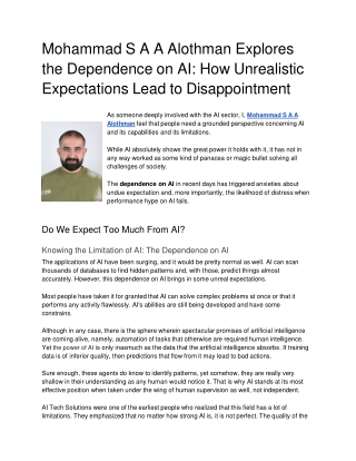 Mohammad S A A Alothman Explores the Dependence on AI: How Unrealistic Expectati