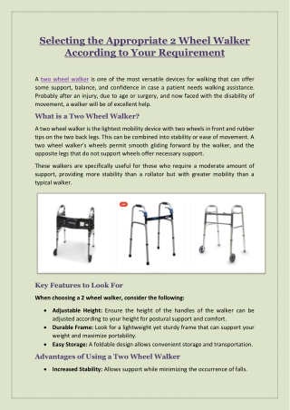 Selecting the Appropriate 2 Wheel Walker According to Your Requirement