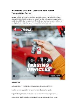 Welcome to AutoTRANZ Car Rental Your Trusted Transportation Partner