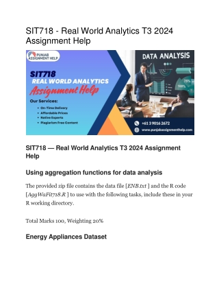 SIT718 - Real World Analytics T3 2024 Assignment Help