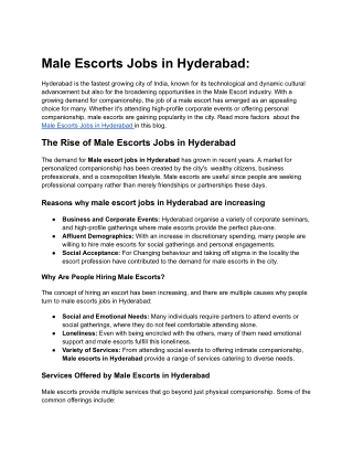 Male Escorts Jobs in Hyderabad_