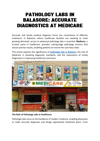 Pathology Labs in Balasore: Accurate Diagnostics at Medicare