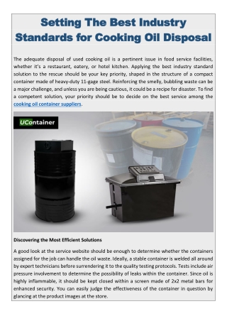 Setting The Best Industry Standards for Cooking Oil Disposal