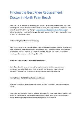 Finding the Best Knee Replacement Doctor in North Palm Beach
