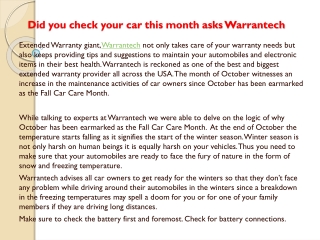 Did you check your car this month asks Warrantech