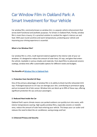 Car Window Film in Oakland Park A Smart Investment for Your Vehicle