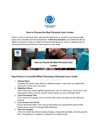 How to Choose the Best Personal Loan Lender_ A Comprehensive Guide by Bravima Solutions