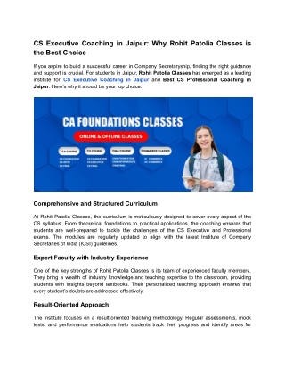 CS Executive Coaching in Jaipur_ Why Rohit Patolia Classes is the Best Choice