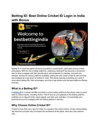 Betting ID_ Best Online Cricket ID Login in India with Bonus