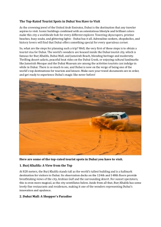 The Top-Rated Tourist Spots in Dubai You Have to Visit