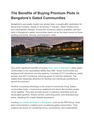 SPA Group – Leading Real Estate Developers in Bangalore
