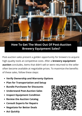 How To Get The Most Out Of Post-Auction Brewery Equipment Sales?