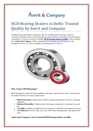 HCH Bearing Dealers in Delhi: Trusted Quality by Amrit and Company