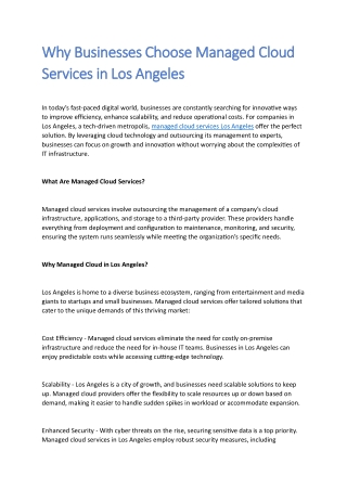 Why Businesses Choose Managed Cloud Services in Los Angeles