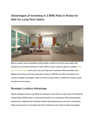 Advantages of Investing in 2 BHK Flats in Noida for Sale for Long-Term Gains