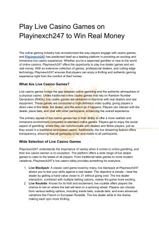 Play Live Casino Games on Playinexch247 to Win Real Money