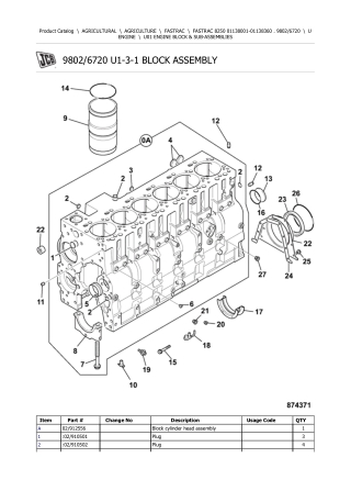JCB 8250 FASTRAC Parts Catalogue Manual Instant Download (SN 01138001-01138360)