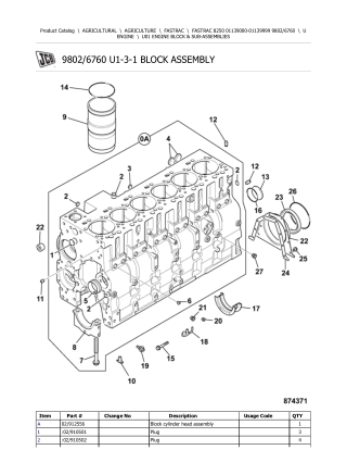 JCB 8250 FASTRAC Parts Catalogue Manual Instant Download (SN 01139000-01139999)