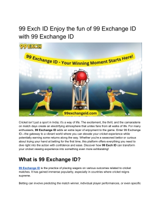 99 Exch ID! Enjoy the fun of cricket Betting with 99 Exchange ID (1)