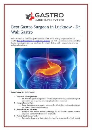 Best Gastro Surgeon in Lucknow - Dr. Wali Gastro