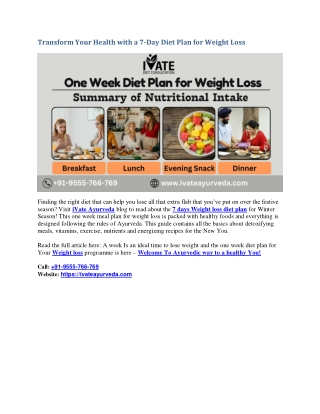 Transform Your Health with a 7-Day Diet Plan for Weight Loss