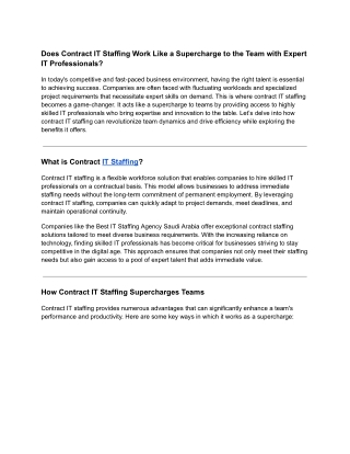 Does Contract IT Staffing Work Like a Supercharge to the Team with Expert IT Professionals