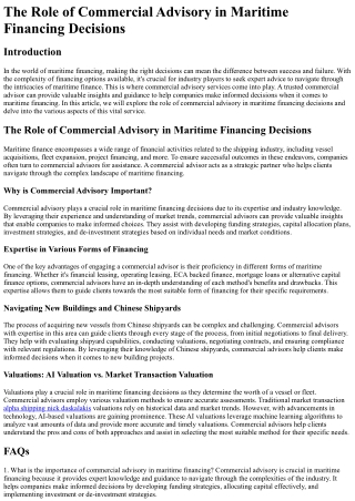 The Role of Commercial Advisory in Maritime Financing Decisions