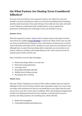 On What Factors Are Dunlop Tyres Considered Effective