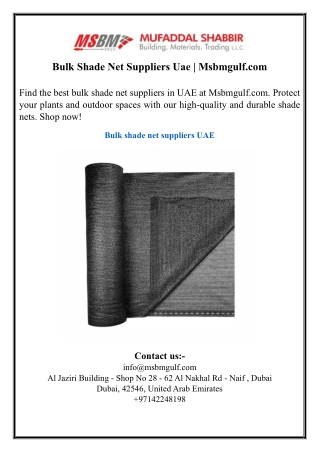 Bulk Shade Net Suppliers Uae  Msbmgulf