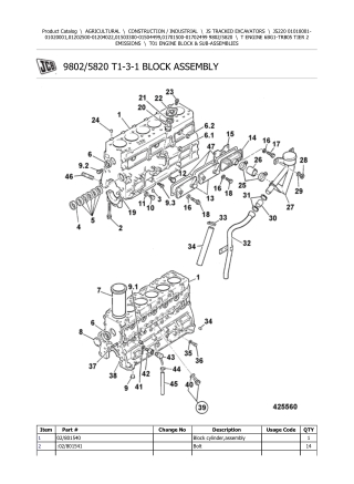 JCB JS220 Tracked Excavator Parts Catalogue Manual Instant Download (SN 01018001-01020001, 01202500-01204022, 01503300-0