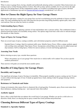 How to Choose the Right Epoxy for Your Garage Floors