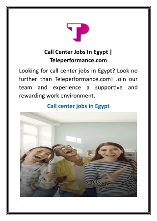 Call Center Jobs In Egypt  Teleperformance.com