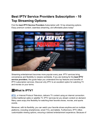 Best IPTV Service Providers Subscription - 10 Top Streaming Options