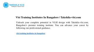 Vlsi Training Institutes In Bangalore | Takshila-vlsi.com