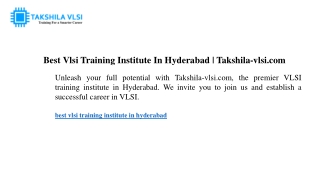 Best Vlsi Training Institute In Hyderabad | Takshila-vlsi.com