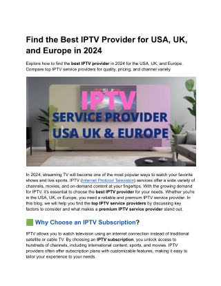Find the Best IPTV Provider for USA, UK, and Europe in 2024