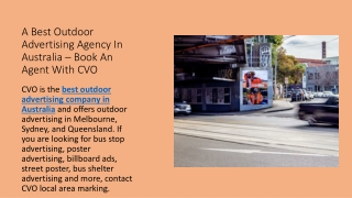 A Best Outdoor Advertising Agency In Australia – Book An Agent With CVO