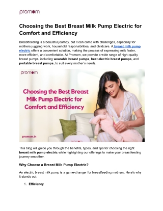 Choosing the Best Breast Milk Pump Electric for Comfort and Efficiency