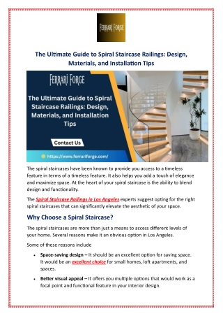 The Ultimate Guide to Spiral Staircase Railings: Design, Materials, and Installa