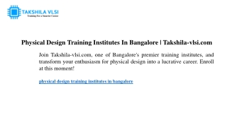 Physical Design Training Institutes In Bangalore | Takshila-vlsi.com