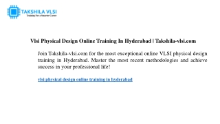 Vlsi Physical Design Online Training In Hyderabad | Takshila-vlsi.com