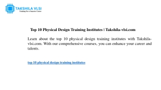 Top 10 Physical Design Training Institutes | Takshila-vlsi.com