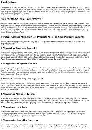 Strategi Ampuh Memasarkan Properti Melalui Agen Properti Jakarta