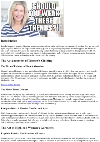 Checking out the World of High-end Women's Clothes