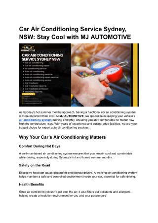 Car Air Conditioning Service Sydney, NSW