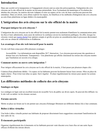 L'intégration des avis citoyens sur le site officiel de la mairie